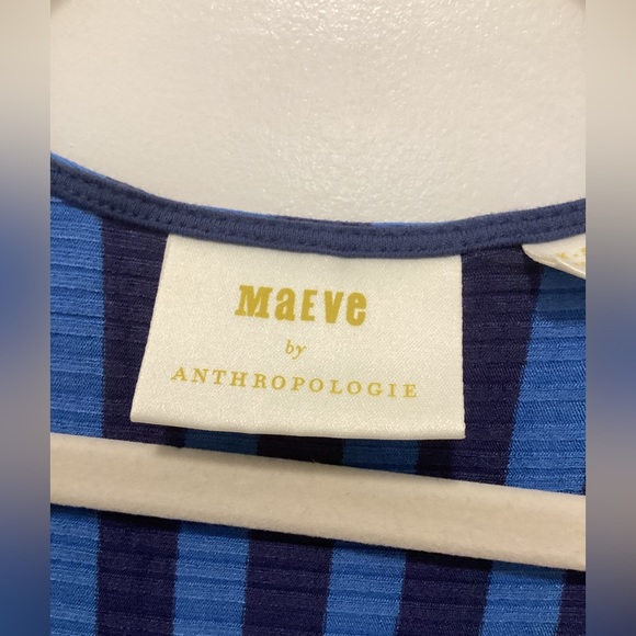 Anthropologie Maeve Only My Striped Dress Maxi Stretch Rib V Neck Fit Flare Blue - Picture 6 of 9